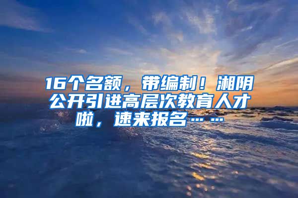 16个名额，带编制！湘阴公开引进高层次教育人才啦，速来报名……