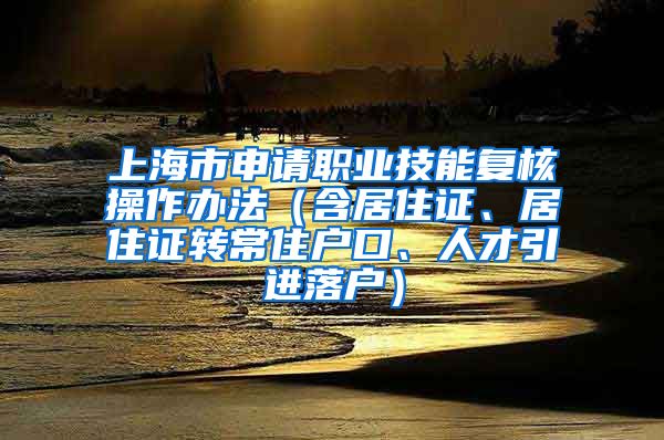 上海市申请职业技能复核操作办法（含居住证、居住证转常住户口、人才引进落户）