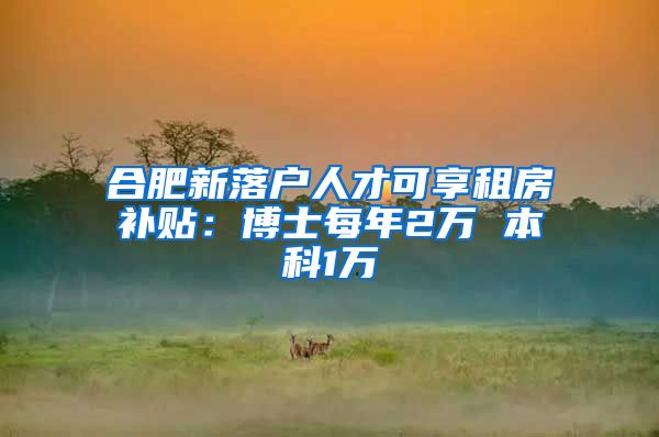 合肥新落户人才可享租房补贴：博士每年2万 本科1万