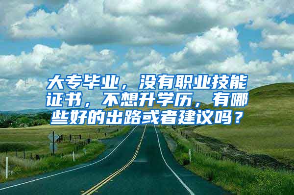 大专毕业，没有职业技能证书，不想升学历，有哪些好的出路或者建议吗？