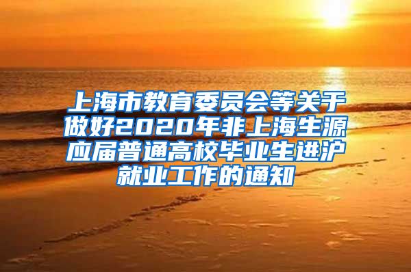 上海市教育委员会等关于做好2020年非上海生源应届普通高校毕业生进沪就业工作的通知