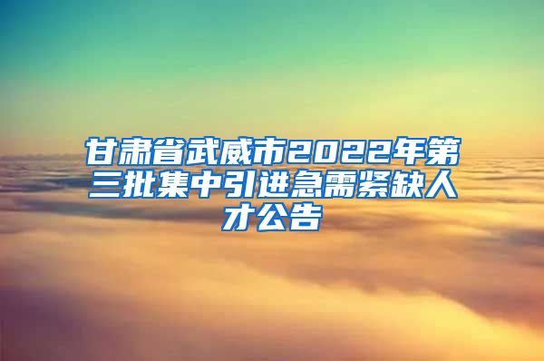 甘肃省武威市2022年第三批集中引进急需紧缺人才公告