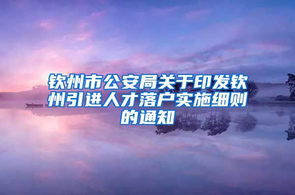 钦州市公安局关于印发钦州引进人才落户实施细则的通知