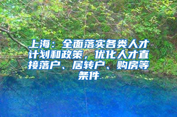 上海：全面落实各类人才计划和政策，优化人才直接落户、居转户、购房等条件