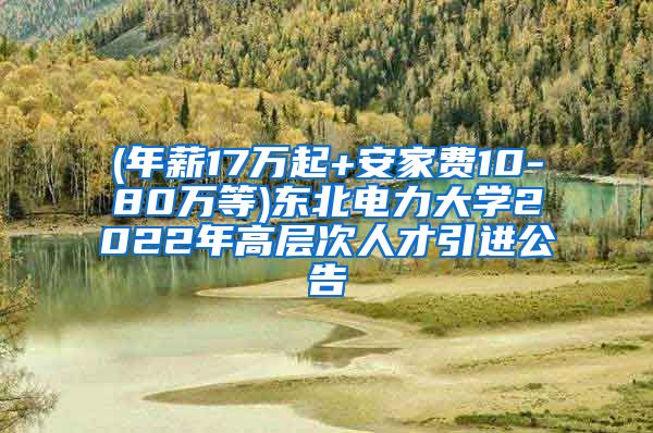 (年薪17万起+安家费10-80万等)东北电力大学2022年高层次人才引进公告