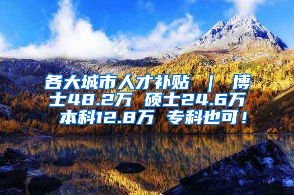 各大城市人才补贴 ｜ 博士48.2万 硕士24.6万 本科12.8万 专科也可！