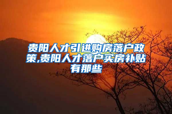 贵阳人才引进购房落户政策,贵阳人才落户买房补贴有那些