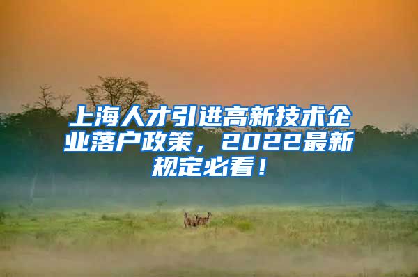 上海人才引进高新技术企业落户政策，2022最新规定必看！