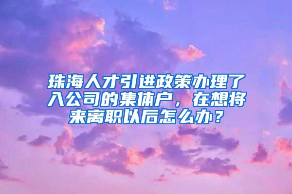 珠海人才引进政策办理了入公司的集体户，在想将来离职以后怎么办？