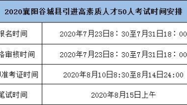 2020襄阳谷城县引进高素质人才50人考试时间安排