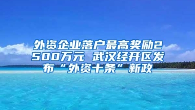 外资企业落户最高奖励2500万元 武汉经开区发布“外资十条”新政