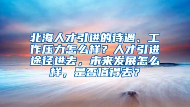 北海人才引进的待遇、工作压力怎么样？人才引进途径进去，未来发展怎么样，是否值得去？