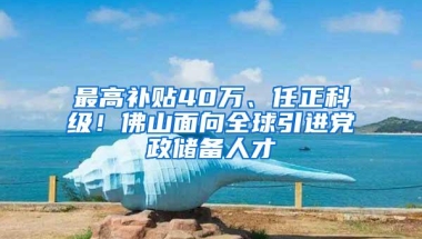 最高补贴40万、任正科级！佛山面向全球引进党政储备人才