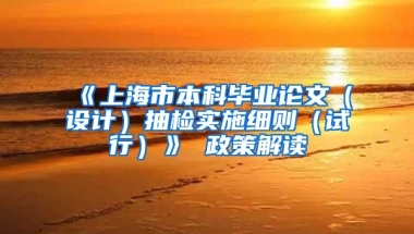 《上海市本科毕业论文（设计）抽检实施细则（试行）》 政策解读