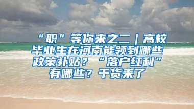 “职”等你来之二｜高校毕业生在河南能领到哪些政策补贴？“落户红利”有哪些？干货来了