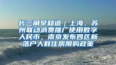 长三角早知道｜上海、苏州联动消费推广使用数字人民币，南京发布四区新落户人群住房限购政策