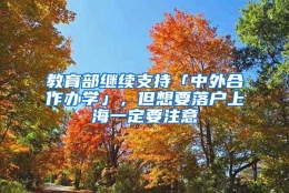 教育部继续支持「中外合作办学」，但想要落户上海一定要注意