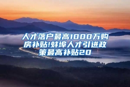 人才落户最高1000万购房补贴!蚌埠人才引进政策最高补贴20