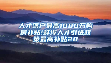 人才落户最高1000万购房补贴!蚌埠人才引进政策最高补贴20