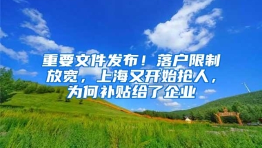 重要文件发布！落户限制放宽，上海又开始抢人，为何补贴给了企业