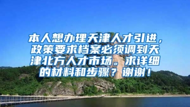 本人想办理天津人才引进，政策要求档案必须调到天津北方人才市场。求详细的材料和步骤？谢谢！