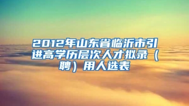 2012年山东省临沂市引进高学历层次人才拟录（聘）用人选表