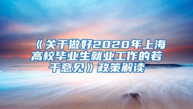 《关于做好2020年上海高校毕业生就业工作的若干意见》政策解读