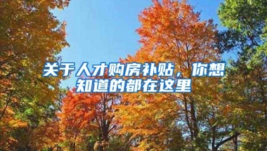 关于人才购房补贴，你想知道的都在这里