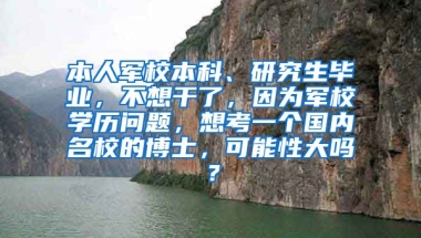 本人军校本科、研究生毕业，不想干了，因为军校学历问题，想考一个国内名校的博士，可能性大吗？