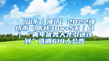 【山东｜潍坊】2022潍坊市【房补30w+5K／月】“青年优秀人才引进计划”选调614人公告