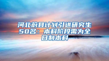 河北蔚县计划引进研究生50名：本科阶段需为全日制本科