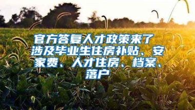 官方答复人才政策来了 涉及毕业生住房补贴、安家费、人才住房、档案、落户